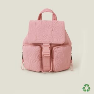 Pink Recycled Polyester Floral Quilted Backpack for Women – Eco-Friendly Stylish Bag