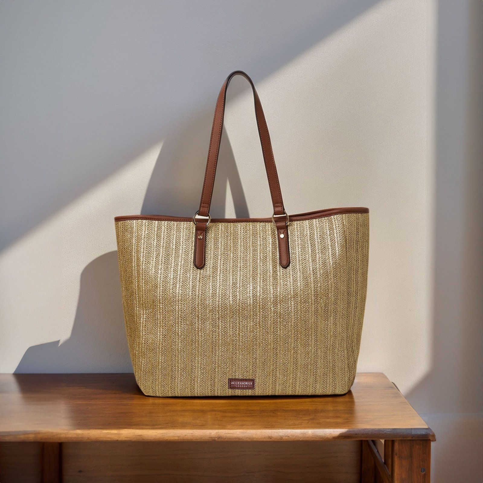 Gold Large Metallic Raffia Shopper Bag for Women – Spacious Lightweight Tote for Travel & Daily Use - Image 5