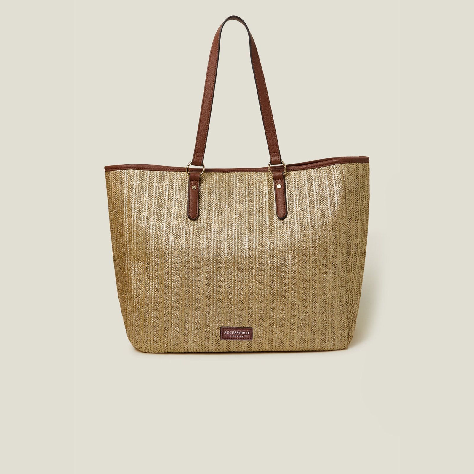 Gold Large Metallic Raffia Shopper Bag for Women – Spacious Lightweight Tote for Travel & Daily Use - Image 4