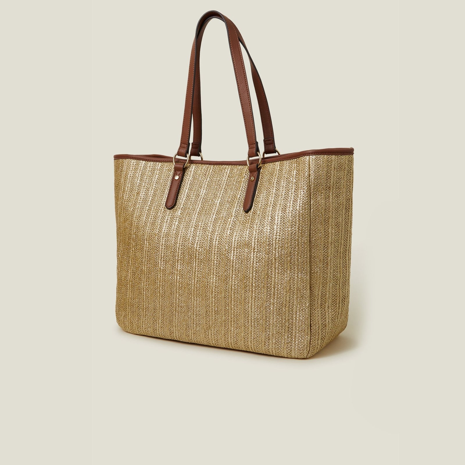 Gold Large Metallic Raffia Shopper Bag for Women – Spacious Lightweight Tote for Travel & Daily Use - Image 6