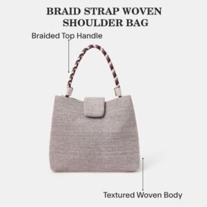 Cream Braid Strap Woven Shoulder Bag for Women – Stylish Lightweight Handbag