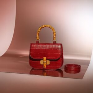 Red Bamboo Handheld Bag for Women – Stylish Compact Tote with Unique Design