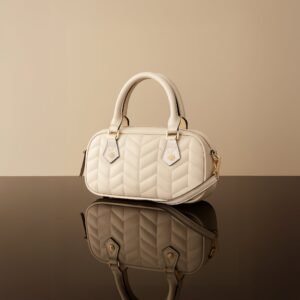 Cream Chevron Quilted Sling Handbag for Women – Elegant Crossbody Bag with Stylish Design