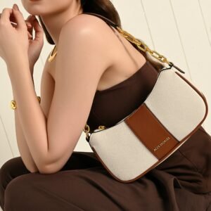 Cream & Tan Bliss Chain Shoulder Bag for Women – Stylish Everyday Handbag