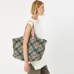 Accessorize London Women's Green Tile Print Weekender Bag – Stylish Travel & Overnight Handbag