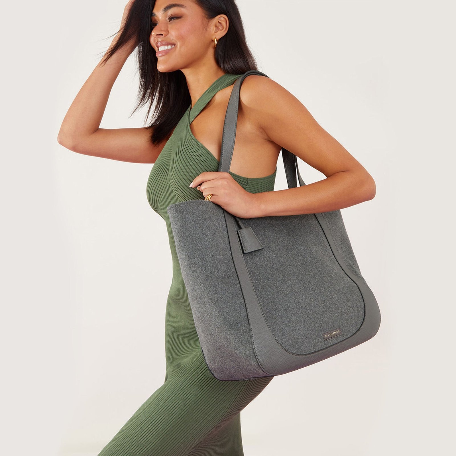 Grey Soft Scoop Handheld Bag for Women – Elegant Compact Handbag - Image 6