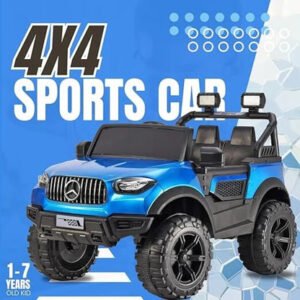 Kids Battery Operated Mercedes 4x4 Ride-On Jeep | Big Size Blue Electric Car | 12V Battery | Sturdy Build | Off-Road Baby Jeep | Max Load 50KG